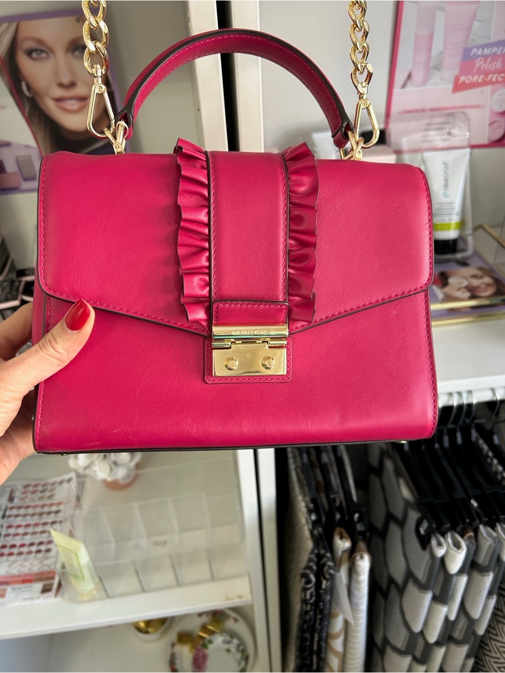 Michael Kors Fuchsia Top-Handle Satchel with Gold Hardware